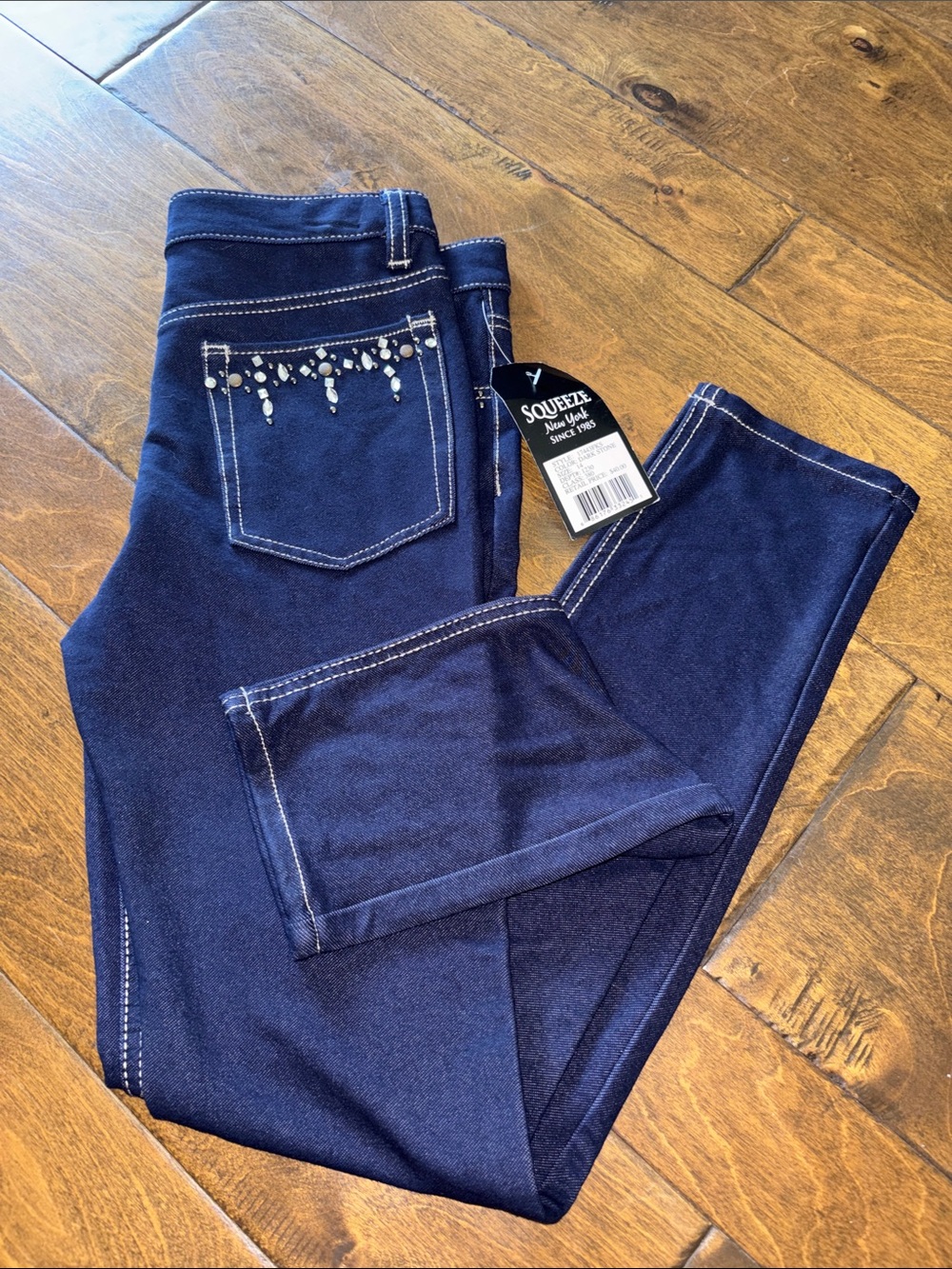 Girls 14 Squeeze Navy Blue Jeggings with Rhinestone Back Pocket